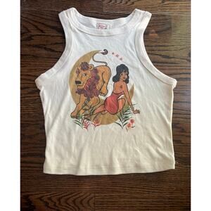 Mischief Made Leo Queen Rib Racer Tank Top White Pinup Tattoo Zodiac S grunge